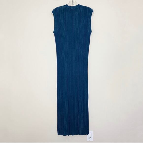 NEW Naadam Silk Cashmere Ribbed Knit Dress (Sz XS) Sleeveless Midi Maxi Blue - Picture 7 of 14